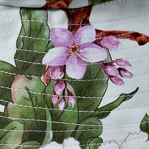 White Floral Cotton Poplin Woven Bucket Hat - One Size Fits Most