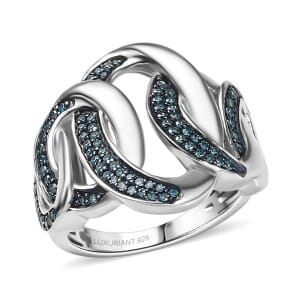 Luxuriant Lab Grown Blue Diamond SI 0.50 ctw Midnight Bond Ring in Rhodium Over Sterling Silver (Size 10.0)