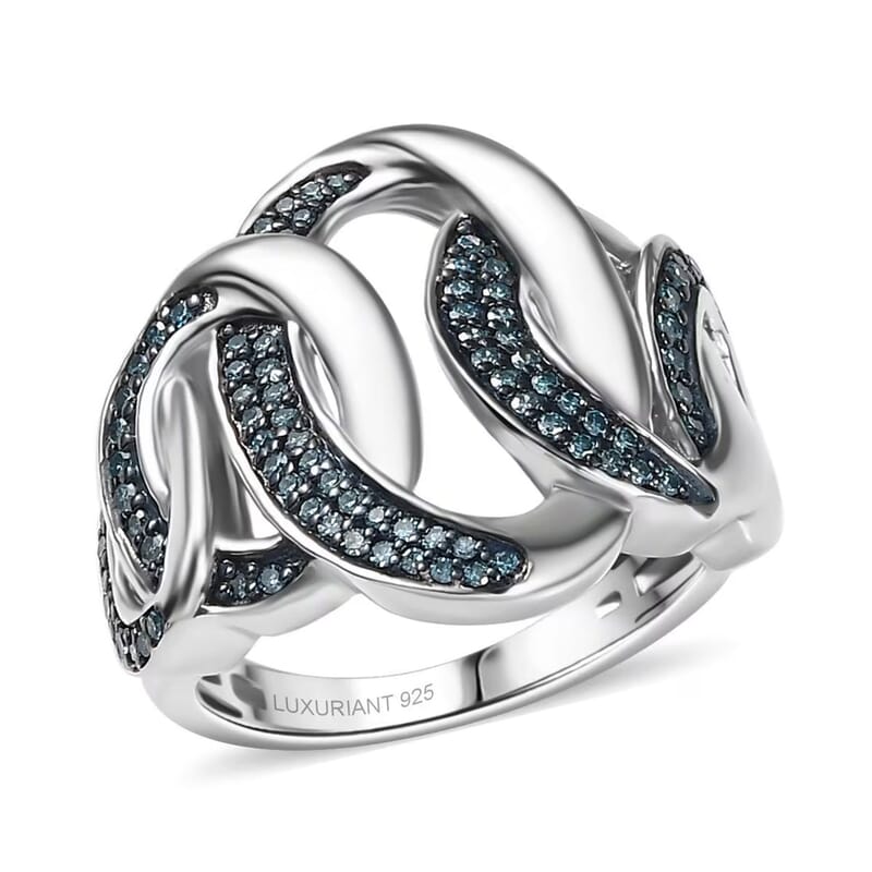 Luxuriant Lab Grown Blue Diamond (IR) SI 0.50 ctw Midnight Bond Ring in Rhodium Over Sterling Silver (Size 10.0)