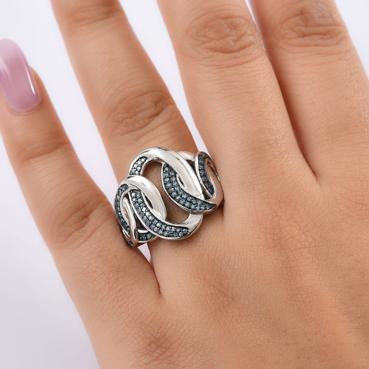 Luxuriant Lab Grown Blue Diamond SI 0.50 ctw Midnight Bond Ring in Rhodium Over Sterling Silver (Size 10.0) image number 2