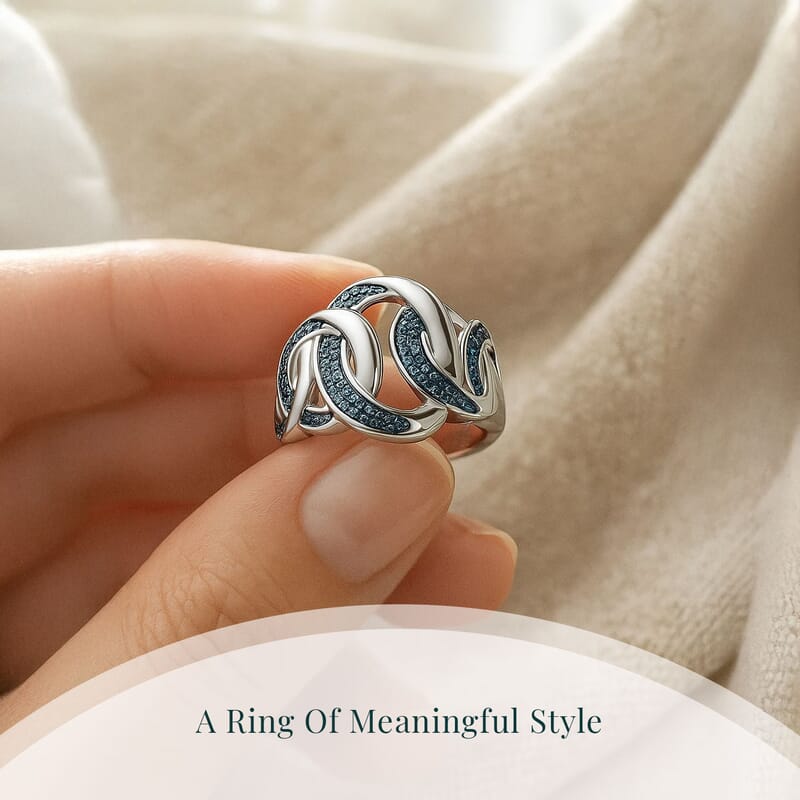 Luxuriant Lab Grown Blue Diamond (IR) SI 0.50 ctw Midnight Bond Ring in Rhodium Over Sterling Silver (Size 10.0)