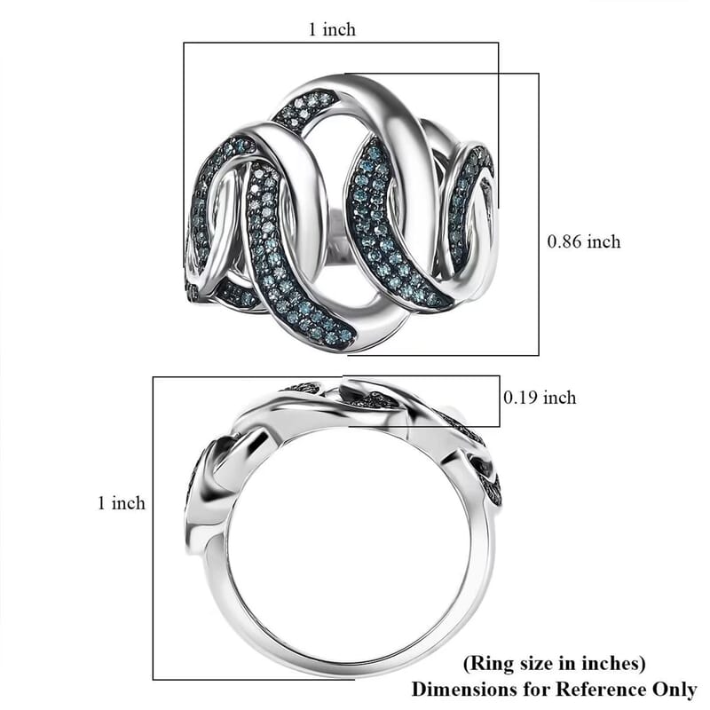 Luxuriant Lab Grown Blue Diamond (IR) SI 0.50 ctw Midnight Bond Ring in Rhodium Over Sterling Silver (Size 10.0)