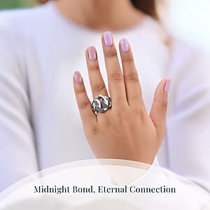 Luxuriant Lab Grown Blue Diamond (IR) SI 0.50 ctw Midnight Bond Ring in Rhodium Over Sterling Silver (Size 6.0)