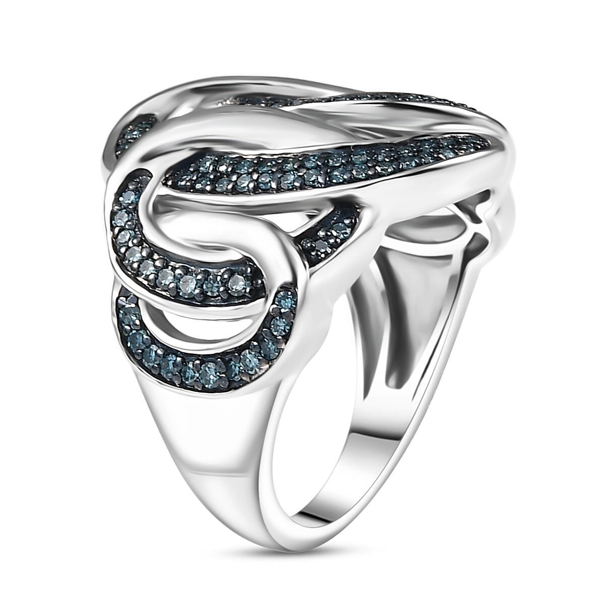 Luxuriant Lab Grown Blue Diamond SI 0.50 ctw Midnight Bond Ring in Rhodium Over Sterling Silver (Size 6.0) image number 3