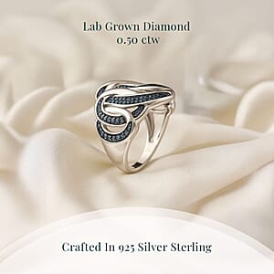 Luxuriant Lab Grown Blue Diamond (IR) SI 0.50 ctw Midnight Bond Ring in Rhodium Over Sterling Silver (Size 7.0)