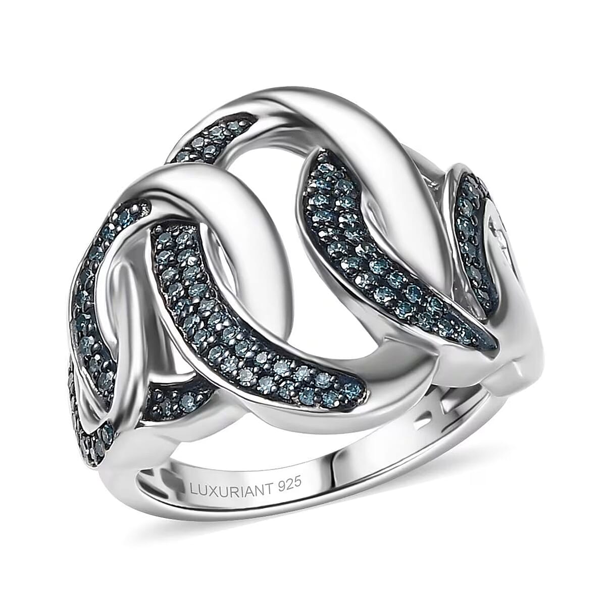 Luxuriant Lab Grown Blue Diamond (IR) SI 0.50 ctw Midnight Bond Ring in Rhodium Over Sterling Silver (Size 8.0) image number 0