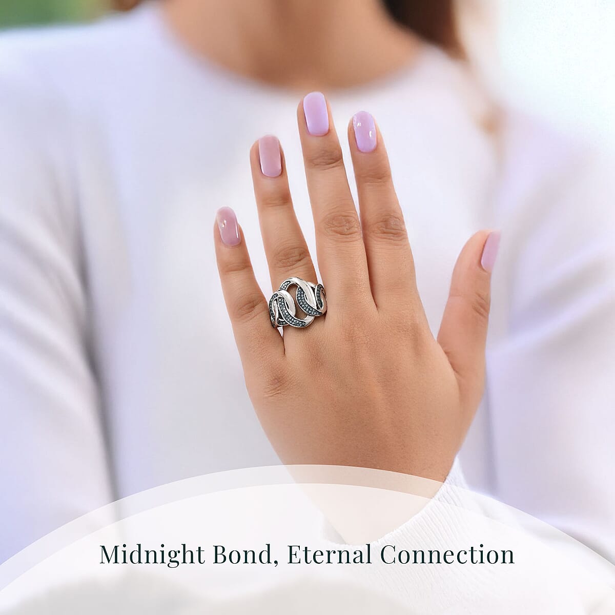 Luxuriant Lab Grown Blue Diamond (IR) SI 0.50 ctw Midnight Bond Ring in Rhodium Over Sterling Silver (Size 8.0) image number 1