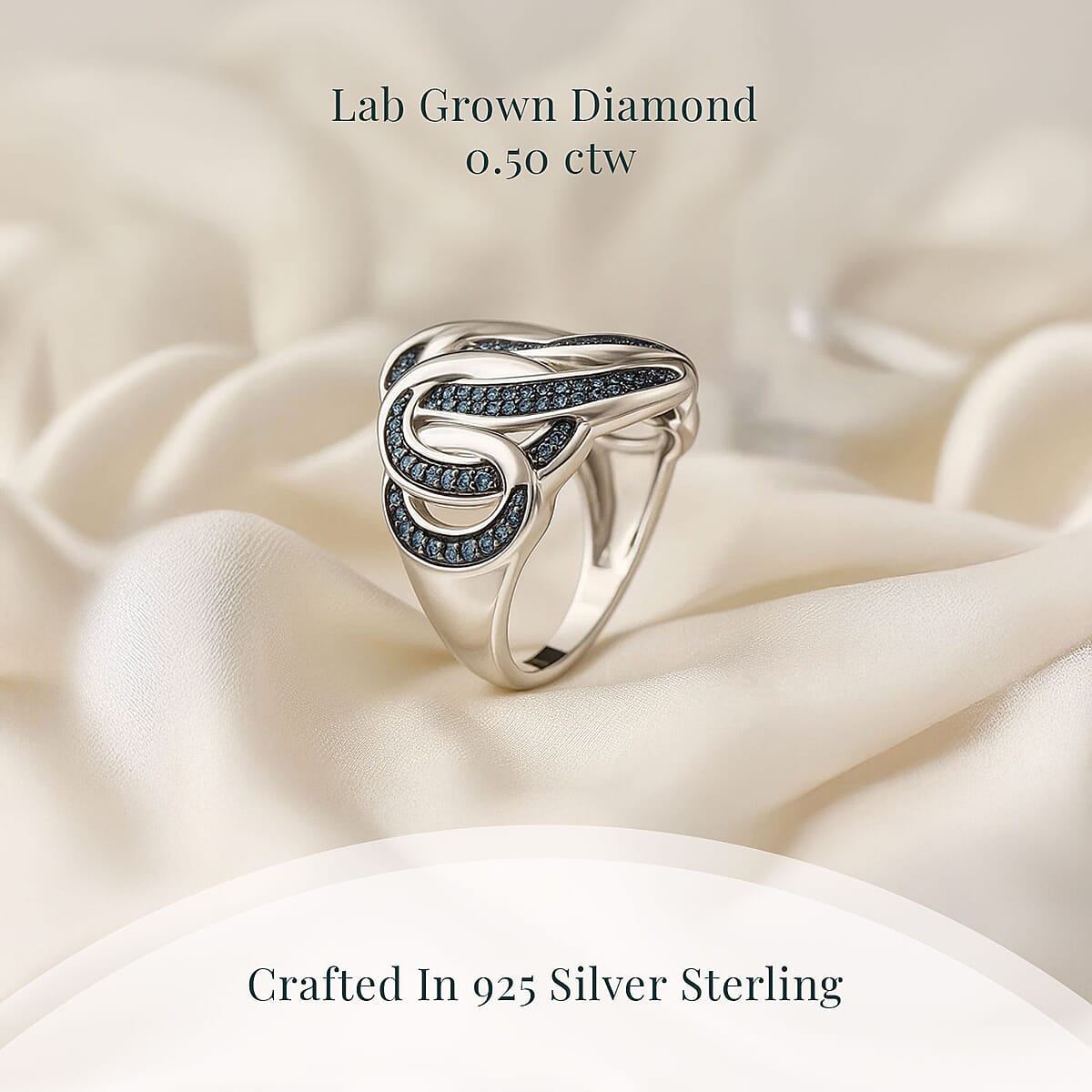 Luxuriant Lab Grown Blue Diamond (IR) SI 0.50 ctw Midnight Bond Ring in Rhodium Over Sterling Silver (Size 8.0) image number 2