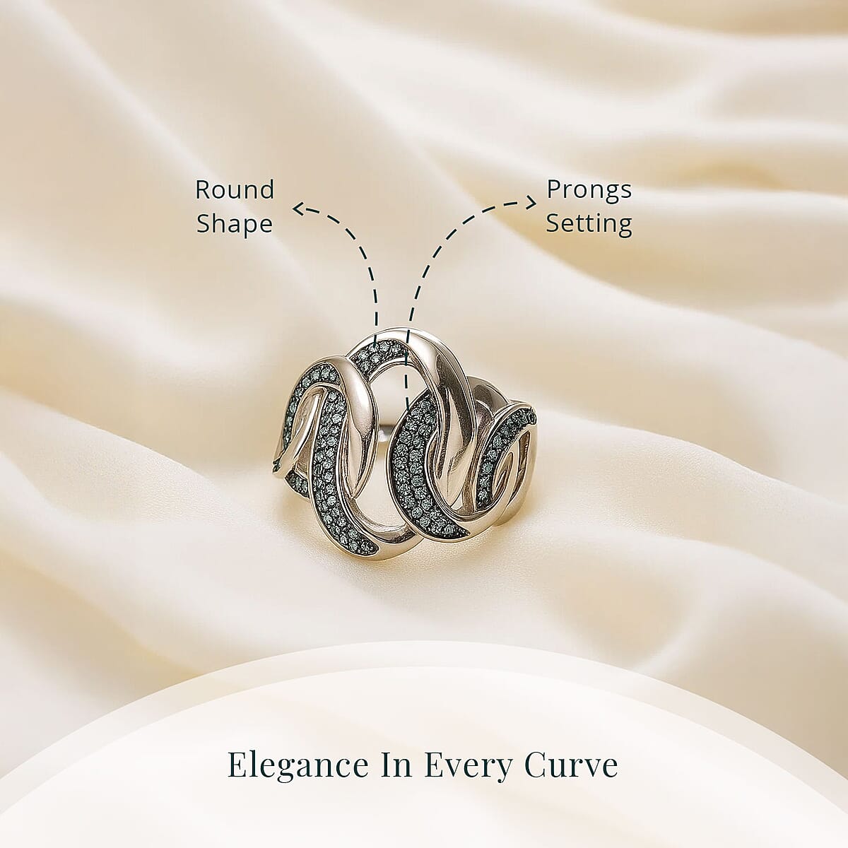 Luxuriant Lab Grown Blue Diamond (IR) SI 0.50 ctw Midnight Bond Ring in Rhodium Over Sterling Silver (Size 8.0) image number 4