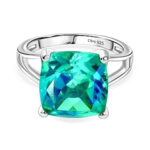 Peacock Triplet Quartz 7.86 ctw Ring in Rhodium Over Sterling Silver (Size 11.5)