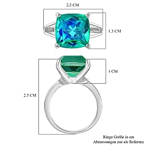 Peacock Triplet Quartz 7.86 ctw Ring in Rhodium Over Sterling Silver (Size 11.5)