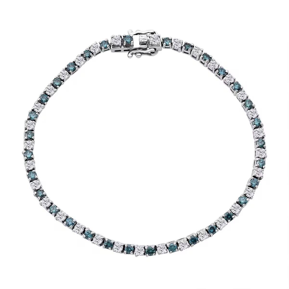 Luxuriant Lab Grown Blue and White Diamond SI 3.00 ctw Midnight Ice Bracelet in Rhodium Over Sterling Silver (6.50 In) image number 0