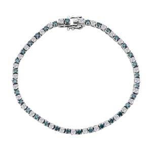 Luxuriant Lab Grown Blue and White Diamond SI 3.00 ctw Midnight Ice Bracelet in Rhodium Over Sterling Silver (6.50 In)
