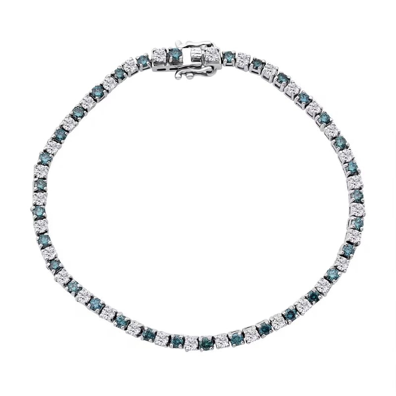 Luxuriant Lab Grown Blue Diamond (IR) and Lab Grown White Diamond SI 3.00 ctw Midnight Ice Bracelet in Rhodium Over Sterling Silver (6.50 In)