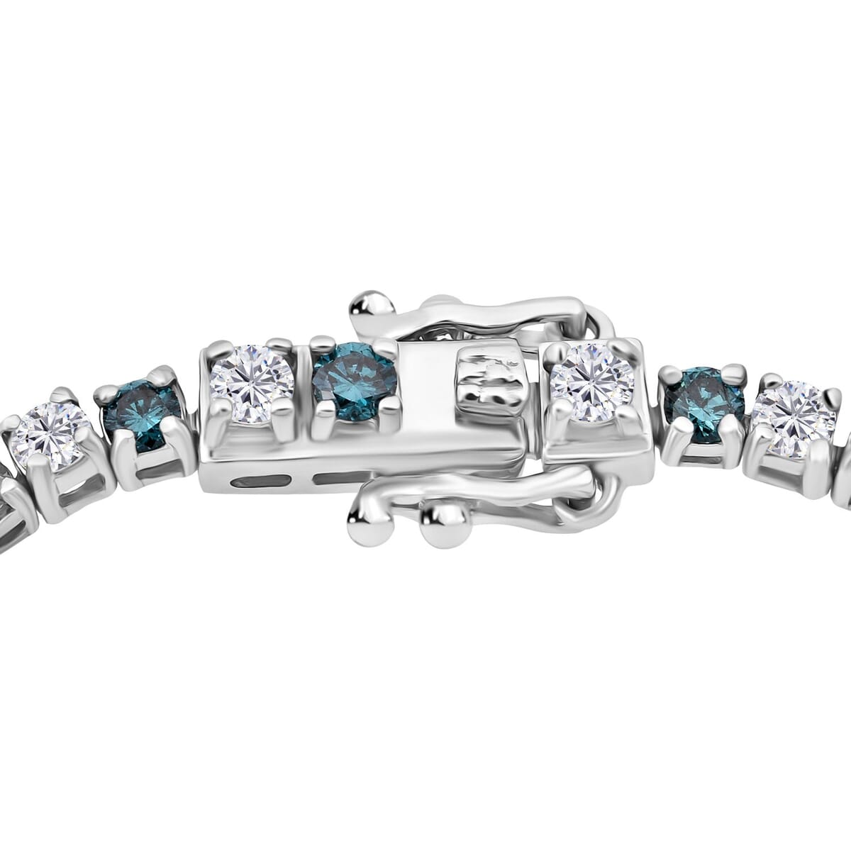 Luxuriant Lab Grown Blue and White Diamond SI 3.00 ctw Midnight Ice Bracelet in Rhodium Over Sterling Silver (6.50 In) image number 2