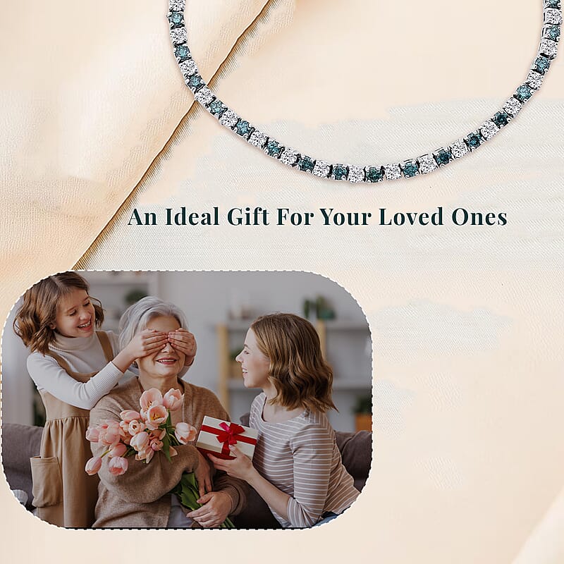 Luxuriant Lab Grown Blue Diamond (IR) and Lab Grown White Diamond SI 3.00 ctw Midnight Ice Bracelet in Rhodium Over Sterling Silver (6.50 In)