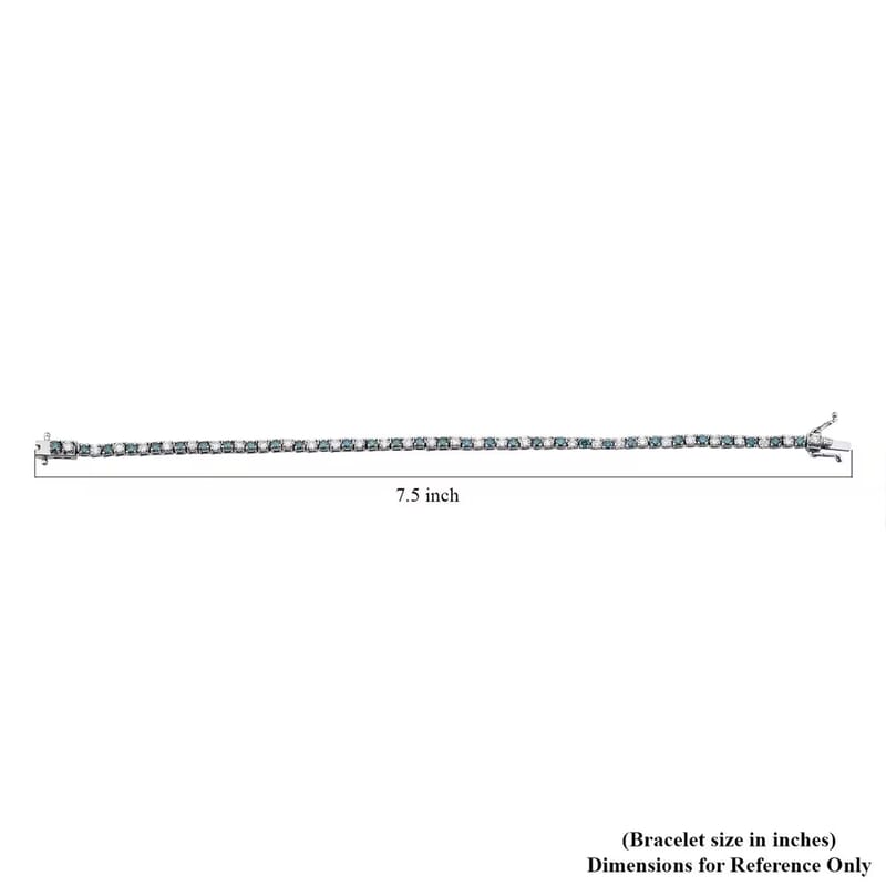 Luxuriant Lab Grown Blue Diamond (IR) and Lab Grown White Diamond SI 3.00 ctw Midnight Ice Bracelet in Rhodium Over Sterling Silver (6.50 In)