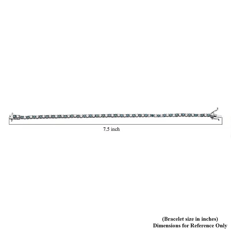 Luxuriant Lab Grown Blue Diamond (IR) and Lab Grown White Diamond SI 3.00 ctw Midnight Ice Bracelet in Rhodium Over Sterling Silver (6.50 In)
