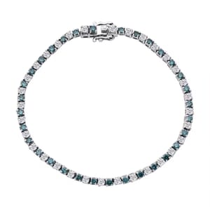 Luxuriant Lab Grown Blue and White Diamond (SI) 3.35 ctw Midnight Ice Bracelet in Rhodium Over Sterling Silver (7.25 In)
