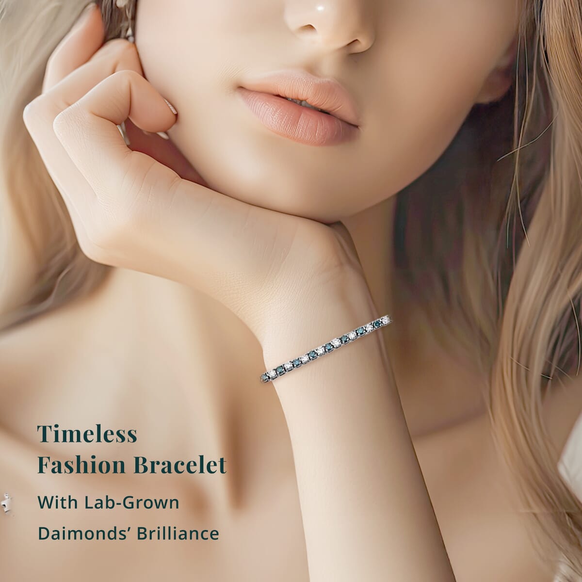 Luxuriant Lab Grown Blue and White Diamond (SI) 3.35 ctw Midnight Ice Bracelet in Rhodium Over Sterling Silver (7.25 In) image number 1