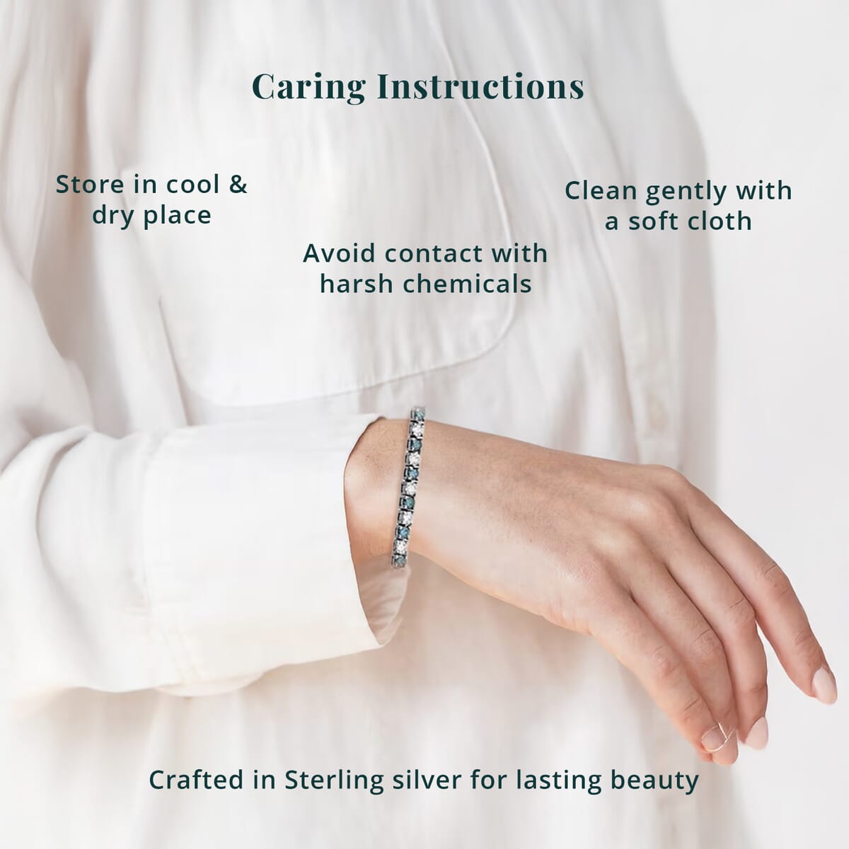 Luxuriant Lab Grown Blue and White Diamond (SI) 3.35 ctw Midnight Ice Bracelet in Rhodium Over Sterling Silver (7.25 In) image number 4