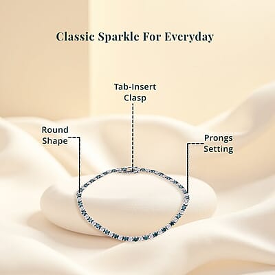 Luxuriant Lab Grown Blue Diamond (IR) and Lab Grown White Diamond (SI) 3.35 ctw Midnight Ice Bracelet in Rhodium Over Sterling Silver (7.25 In)