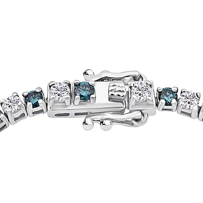 Luxuriant Lab Grown Blue Diamond (IR) and Lab Grown White Diamond (SI) 3.35 ctw Midnight Ice Bracelet in Rhodium Over Sterling Silver (7.25 In)