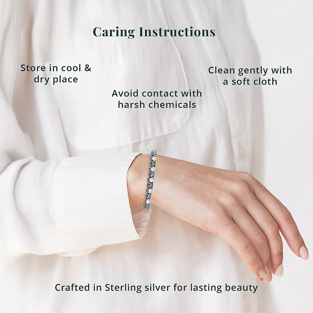 Luxuriant Lab Grown Blue Diamond (IR) and White Diamond SI 3.70 ctw Midnight Ice Bracelet in Rhodium Over Sterling Silver (8.00 In) image number 4