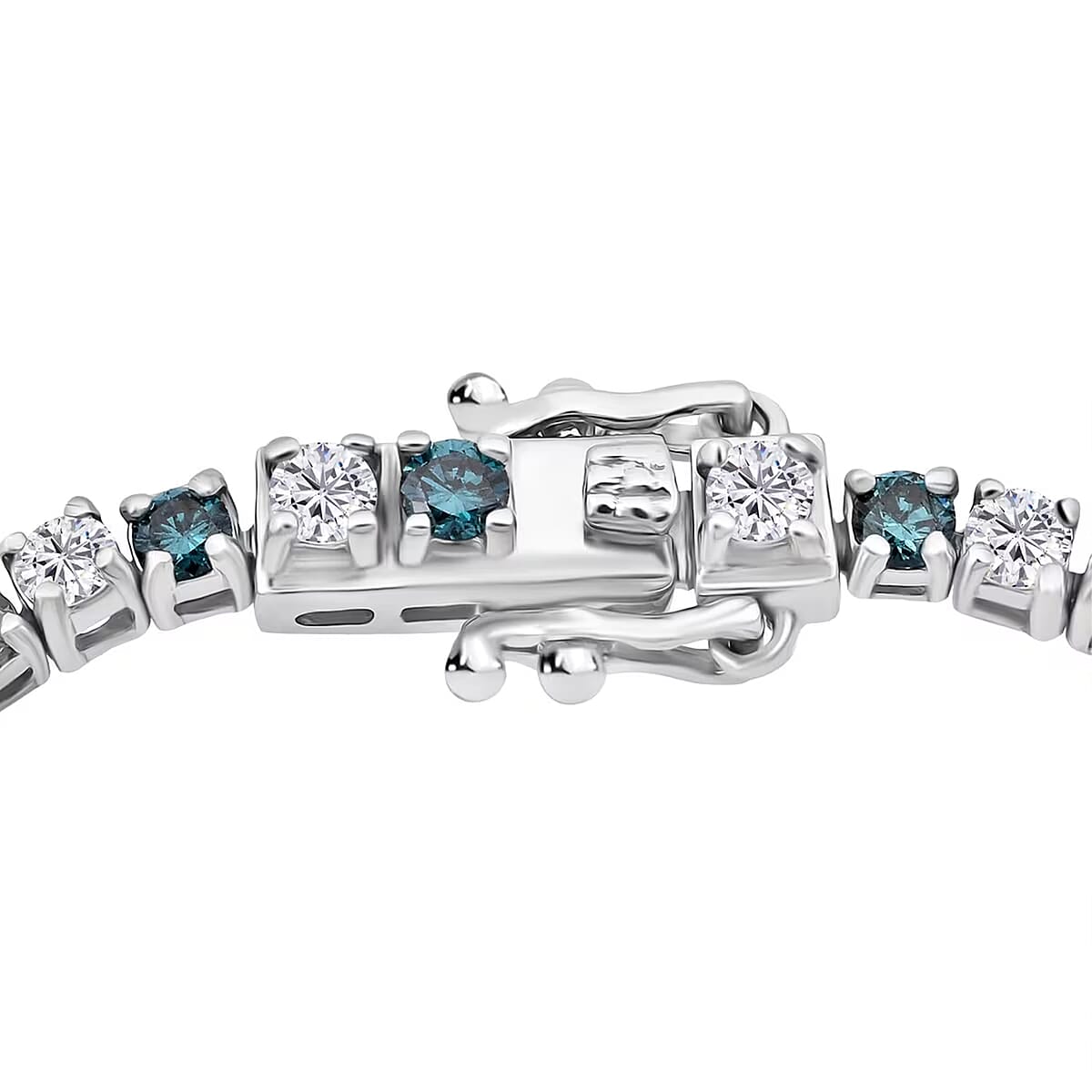 Luxuriant Lab Grown Blue Diamond (IR) and White Diamond SI 3.70 ctw Midnight Ice Bracelet in Rhodium Over Sterling Silver (8.00 In) image number 7
