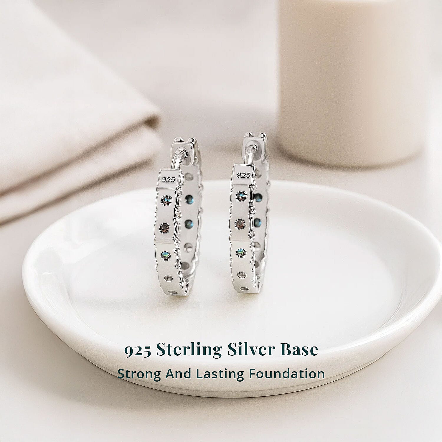 Luxuriant Lab Grown Blue Diamond (IR) and Lab Grown White Diamond SI 1.85 ctw Midnight Ice Hoop Earrings in Rhodium Over Sterling Silver