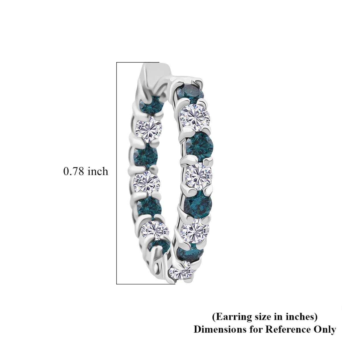 Luxuriant Lab Grown Blue and White Diamond SI 1.85 ctw Midnight Ice Hoop Earrings in Rhodium Over Sterling Silver image number 5