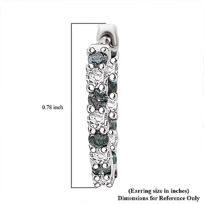 Luxuriant Lab Grown Blue Diamond (IR) and Lab Grown White Diamond SI 1.85 ctw Midnight Ice Hoop Earrings in Rhodium Over Sterling Silver