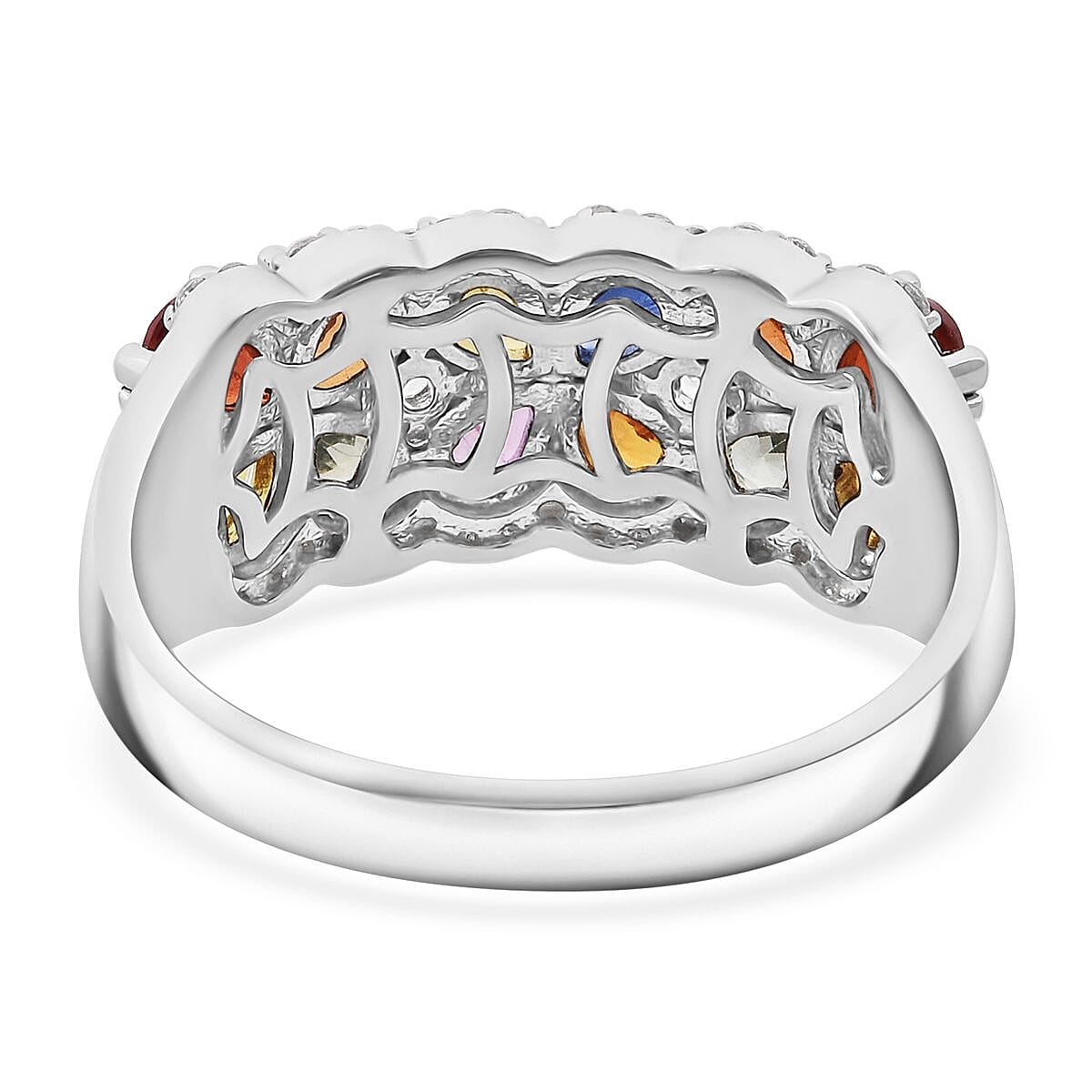 Multi Sapphire and White Zircon 2.50 ctw Sapphire Symphony Ring in Rhodium Over Sterling Silver (Size 10.0)