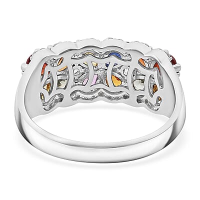 Multi Sapphire and White Zircon 2.50 ctw Sapphire Symphony Ring in Rhodium Over Sterling Silver (Size 10.0)