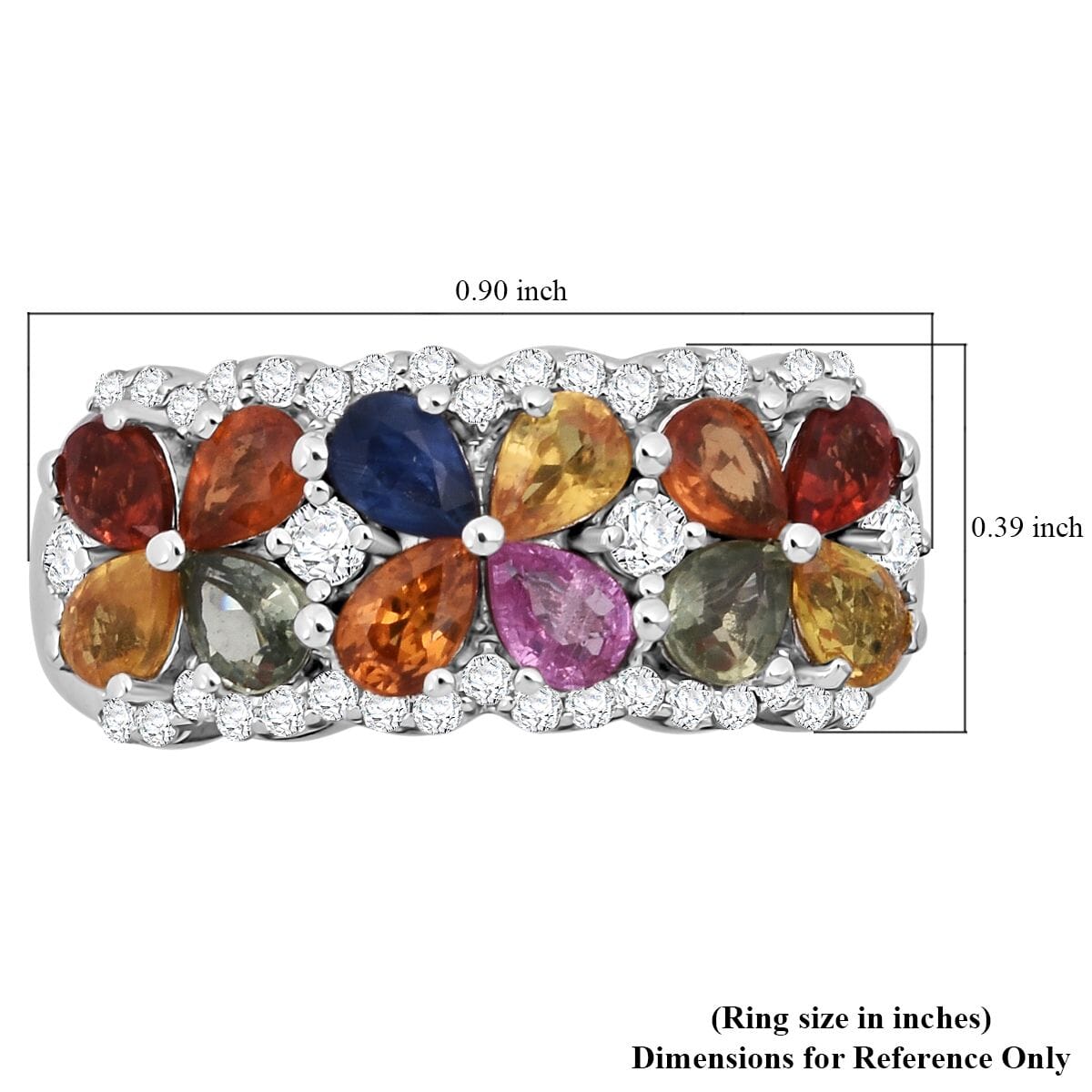 Multi Sapphire and White Zircon 2.50 ctw Sapphire Symphony Ring in Rhodium Over Sterling Silver (Size 10.0) image number 5