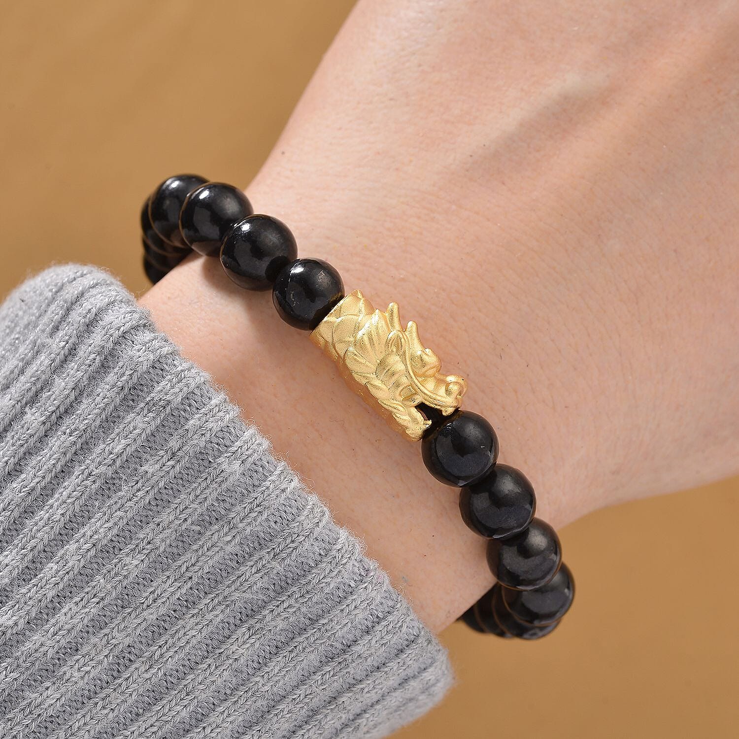 Shungite 125.00 ctw Bracelet in 14K Yellow Gold Over Sterling Silver