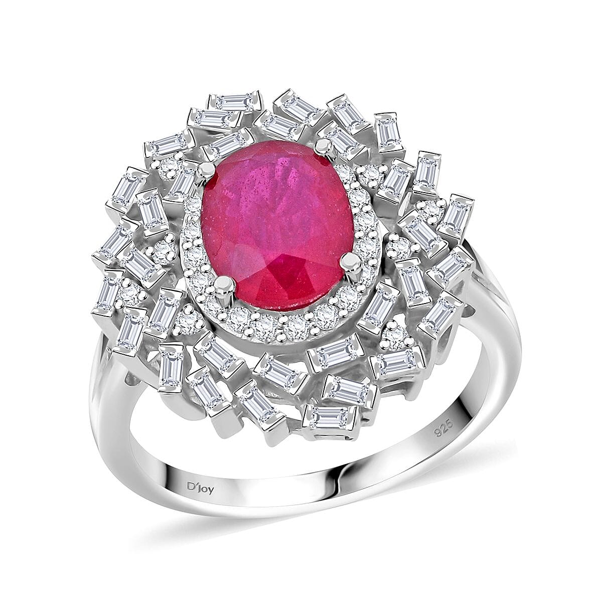 Niassa Ruby (FF), Moissanite Ring in Rhodium Over Sterling Silver (Size 10.0) 3.65 ctw image number 0