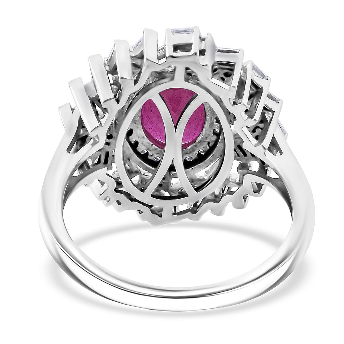 Niassa Ruby (FF), Moissanite Ring in Rhodium Over Sterling Silver (Size 10.0) 3.65 ctw image number 4