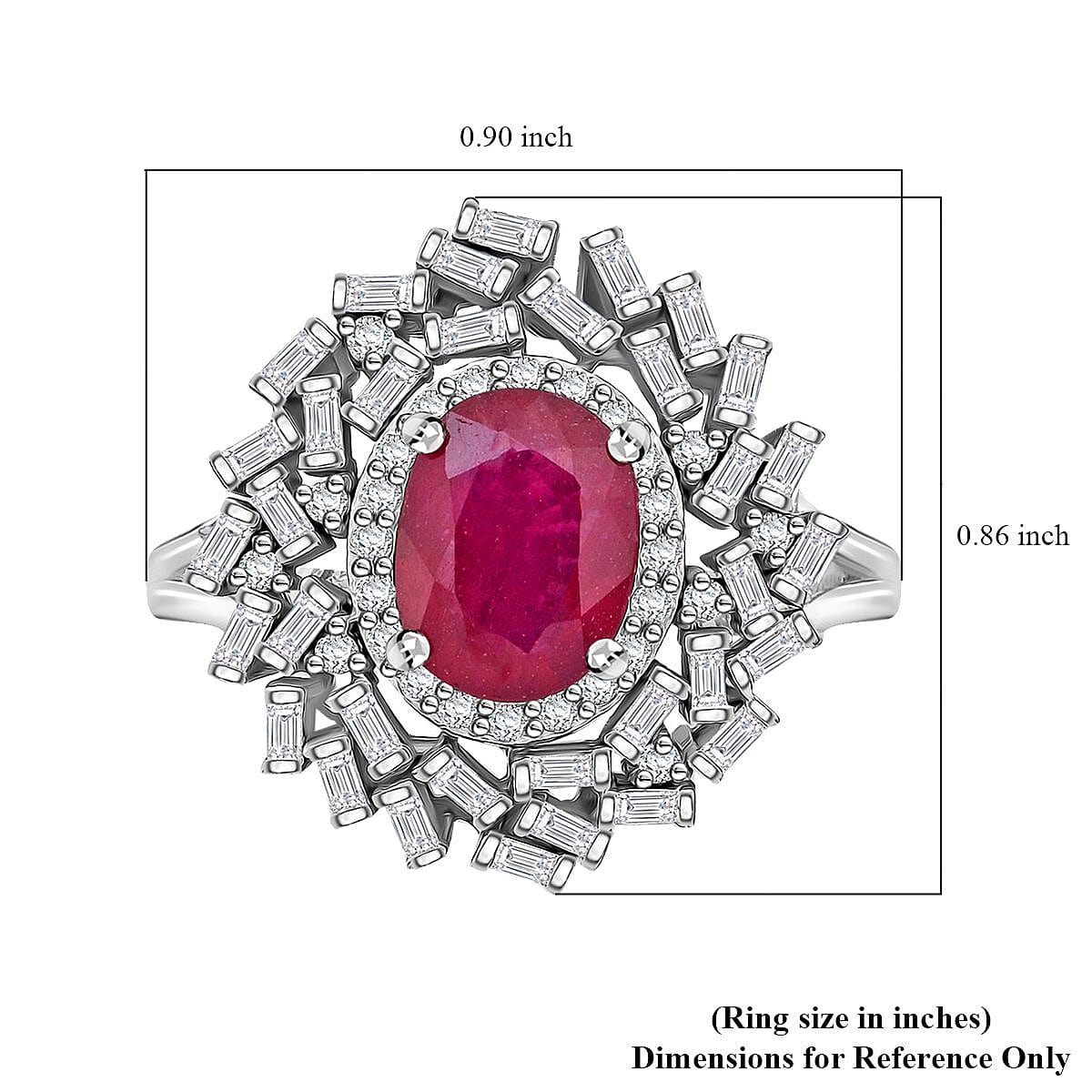 Niassa Ruby (FF), Moissanite Ring in Rhodium Over Sterling Silver (Size 10.0) 3.65 ctw image number 5