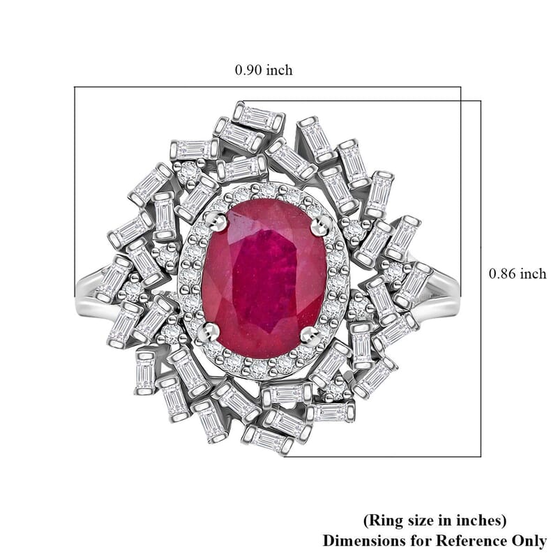 Niassa Ruby (FF) and Moissanite 3.65 ctw Ring in Rhodium Over Sterling Silver (Size 10.0)