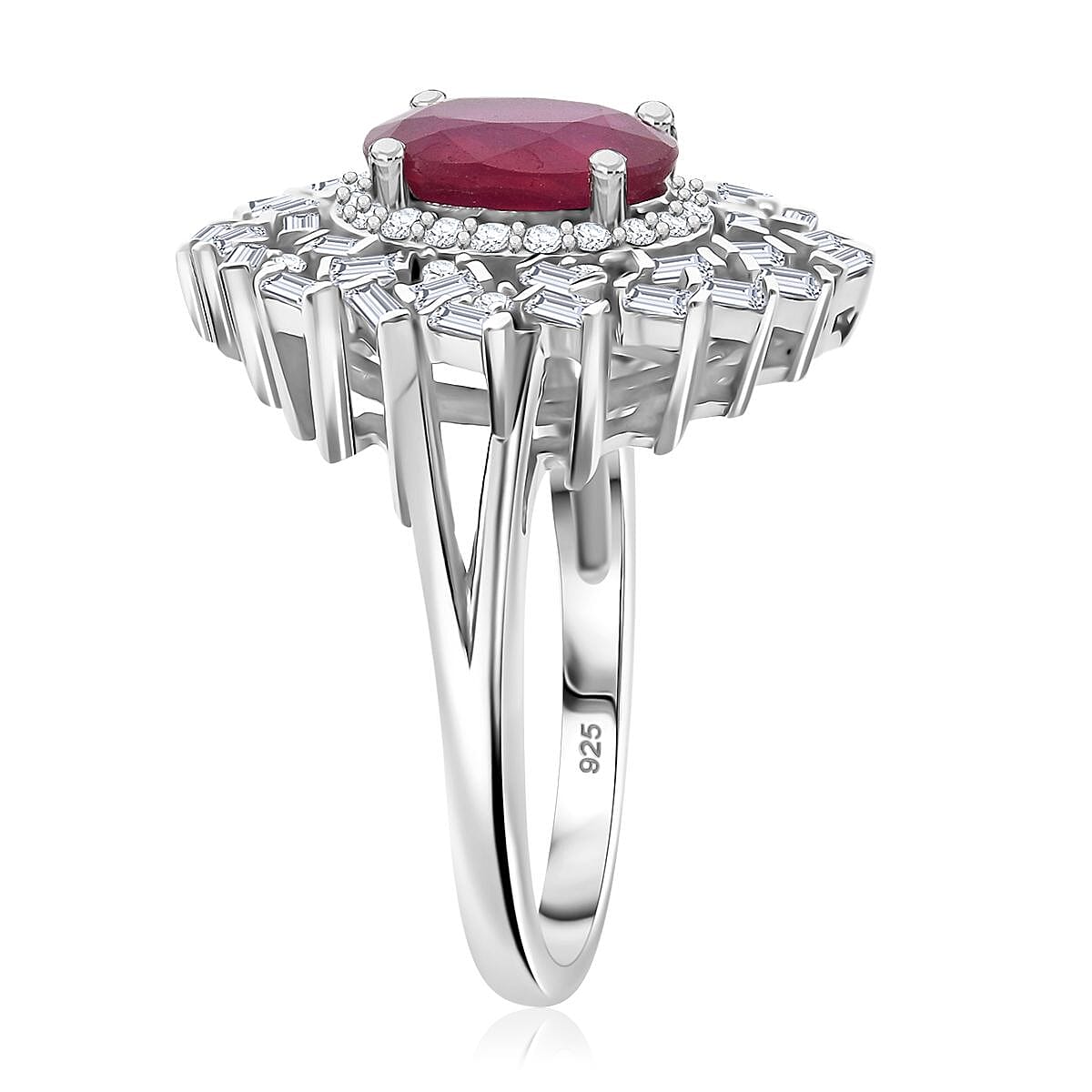 Niassa Ruby (FF) and Moissanite 3.65 ctw Ring in Rhodium Over Sterling Silver (Size 6.0) image number 3