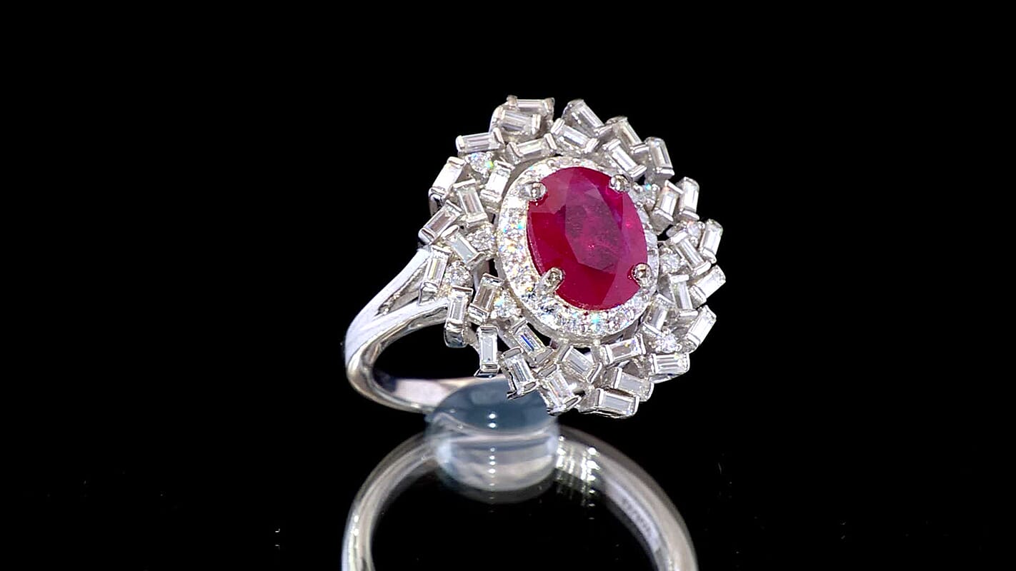 Niassa Ruby (FF), Moissanite Ring in Rhodium Over Sterling Silver (Size 10.0) 3.65 ctw