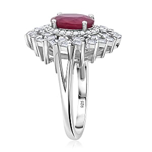 Niassa Ruby (FF) and Moissanite 3.65 ctw Ring in Rhodium Over Sterling Silver (Size 7.0)