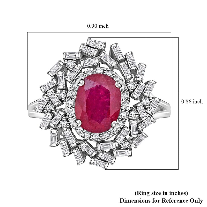 Niassa Ruby (FF) and Moissanite 3.65 ctw Ring in Rhodium Over Sterling Silver (Size 7.0)