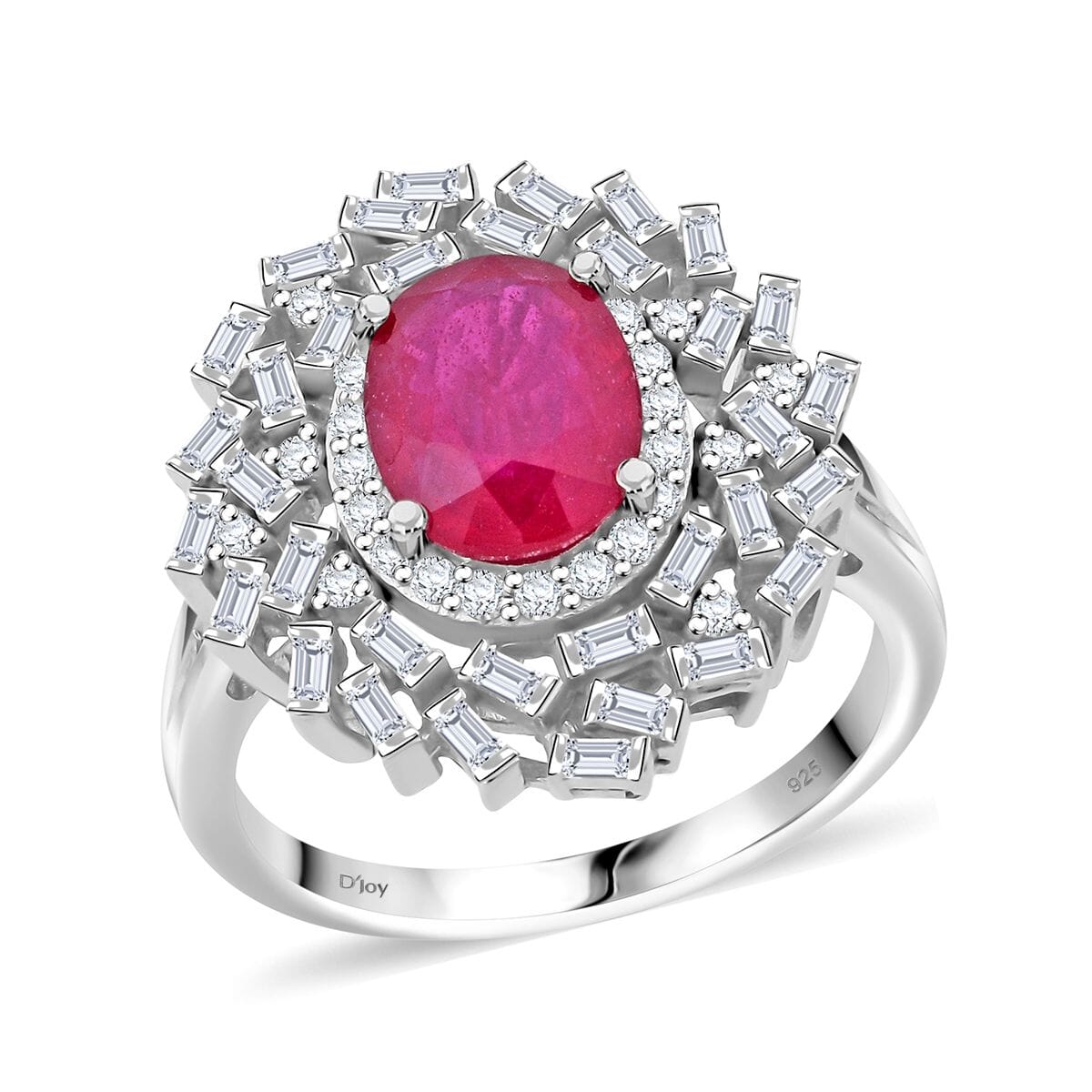 Niassa Ruby (FF) and Moissanite 3.65 ctw Ring in Rhodium Over Sterling Silver (Size 8.0) image number 0
