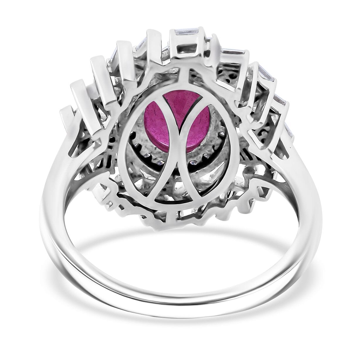 Niassa Ruby (FF) and Moissanite 3.65 ctw Ring in Rhodium Over Sterling Silver (Size 8.0) image number 4