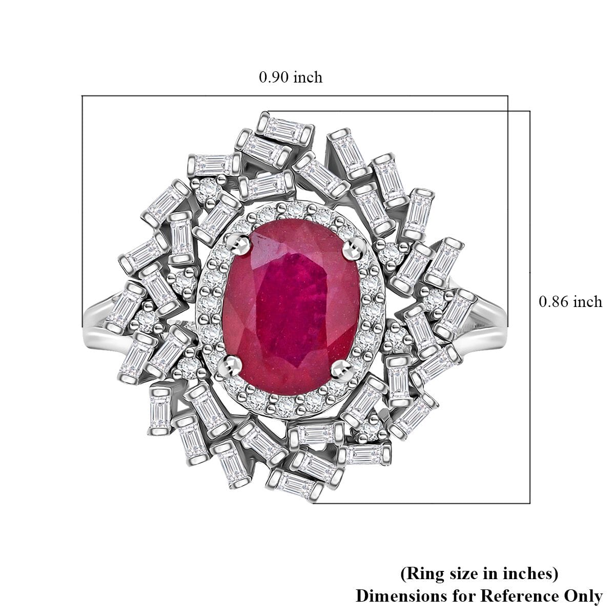 Niassa Ruby (FF) and Moissanite 3.65 ctw Ring in Rhodium Over Sterling Silver (Size 8.0) image number 5