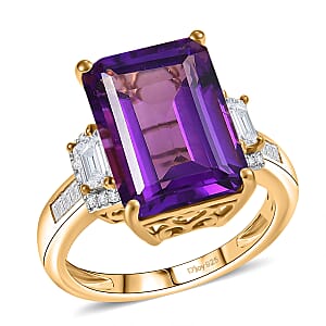 D'Joy AAA Lusaka Amethyst and Moissanite 7.80 ctw Art Deco Ring in 18K Vermeil Yellow Gold Over Sterling Silver (Size 10.0)