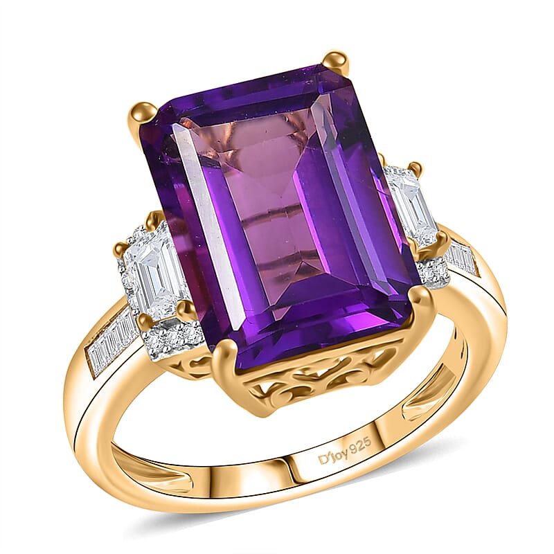 D'Joy AAA Lusaka Amethyst and Moissanite 7.80 ctw Art Deco Ring in 18K Vermeil Yellow Gold Over Sterling Silver (Size 10.0)
