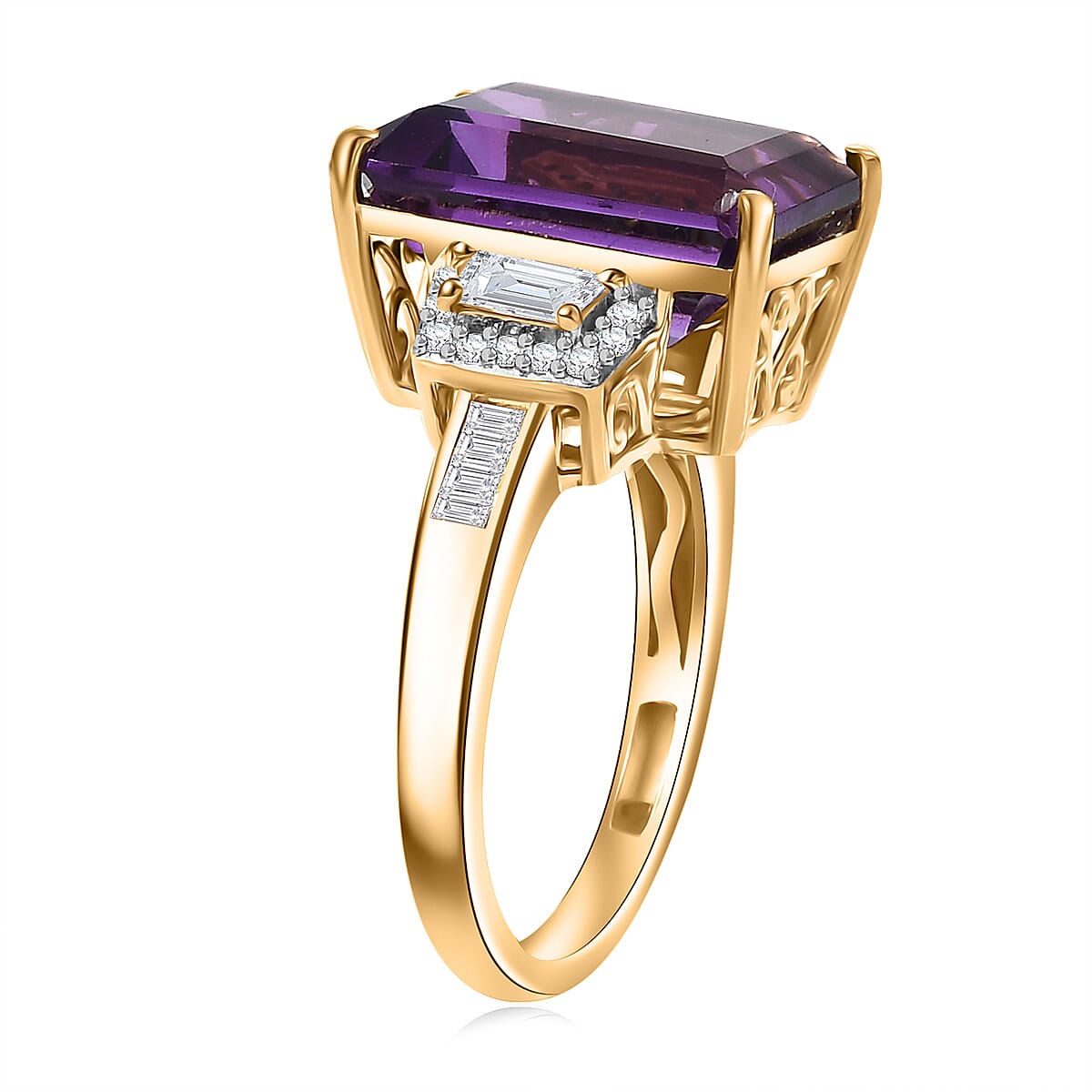 D'Joy AAA Lusaka Amethyst and Moissanite 7.80 ctw Art Deco Ring in 18K Vermeil Yellow Gold Over Sterling Silver (Size 10.0) image number 3